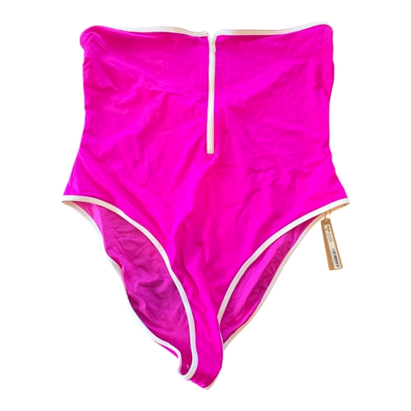Skims Strapless Hot Pink Front Zip Swimsuit 4X - Picture 4 of 10
